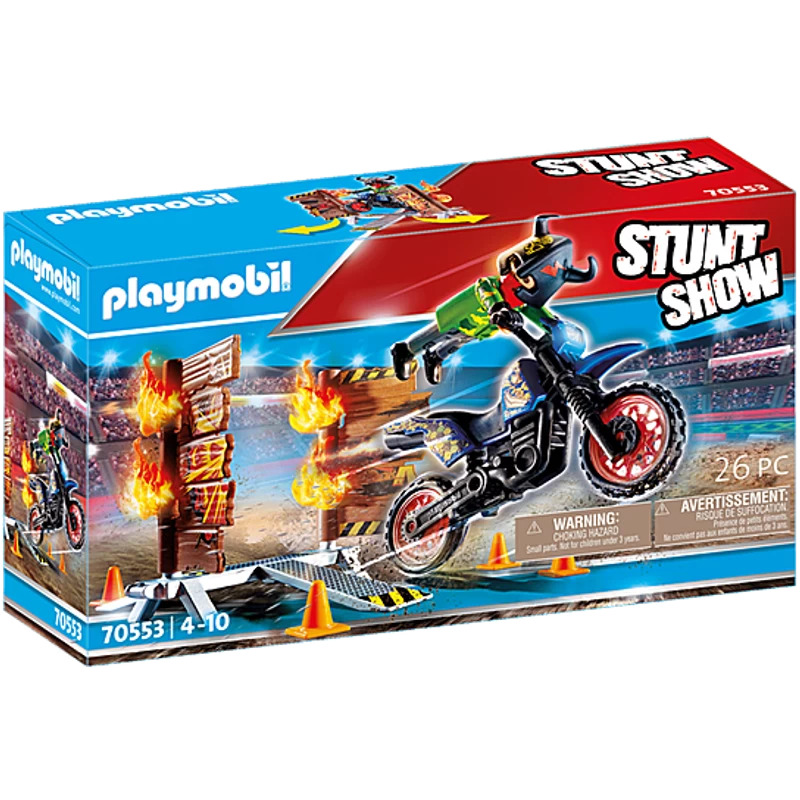 Playmobil Stunt Show Motocross With Fiery Wall 70553